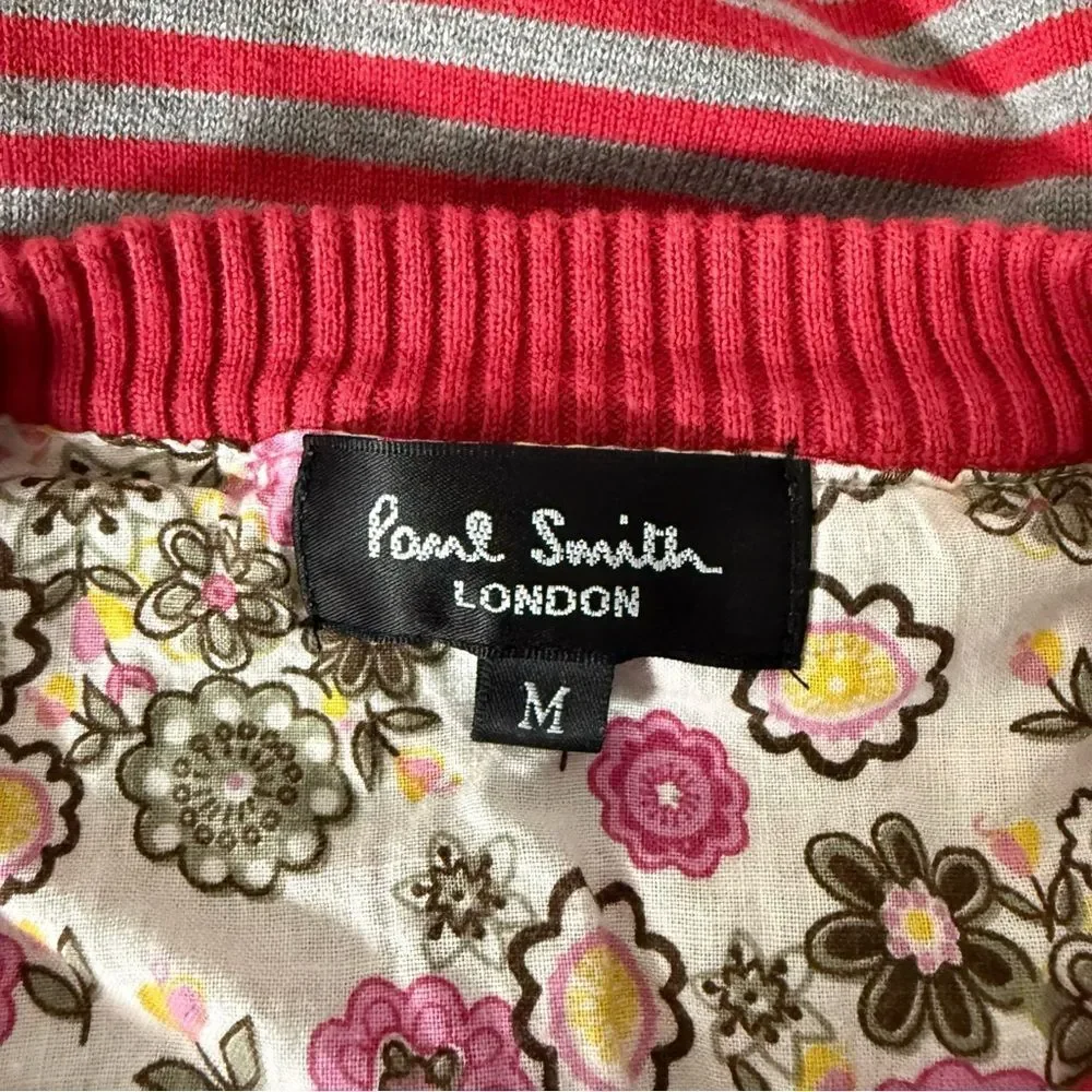 Paul Smith Sweater Mens Sz M Red Gray Striped Crew Neck 100% Cotton Preppy